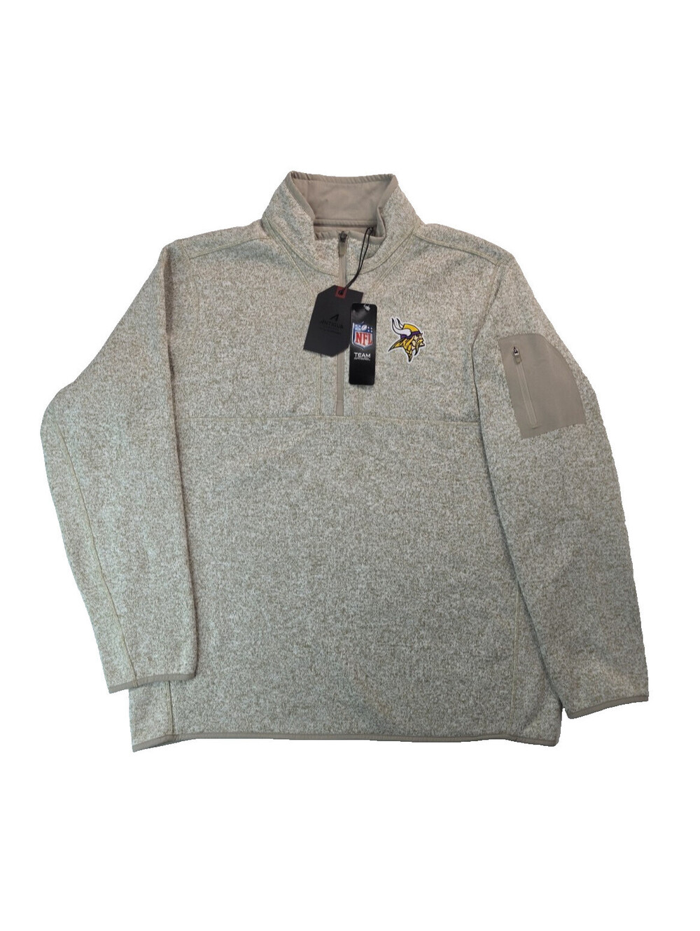 Antigua Fortune Minnesota Vikings Oatmeal Heathered 1 4 Zip Pullover Mens XL NWT